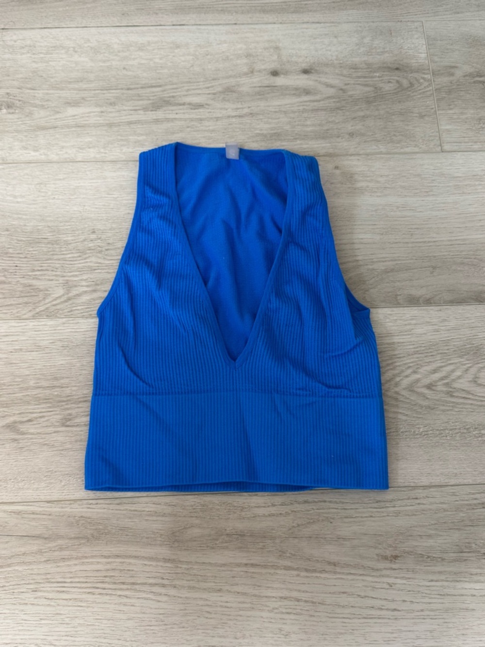 Women's Deep V Ribbed Tank Top - Blue